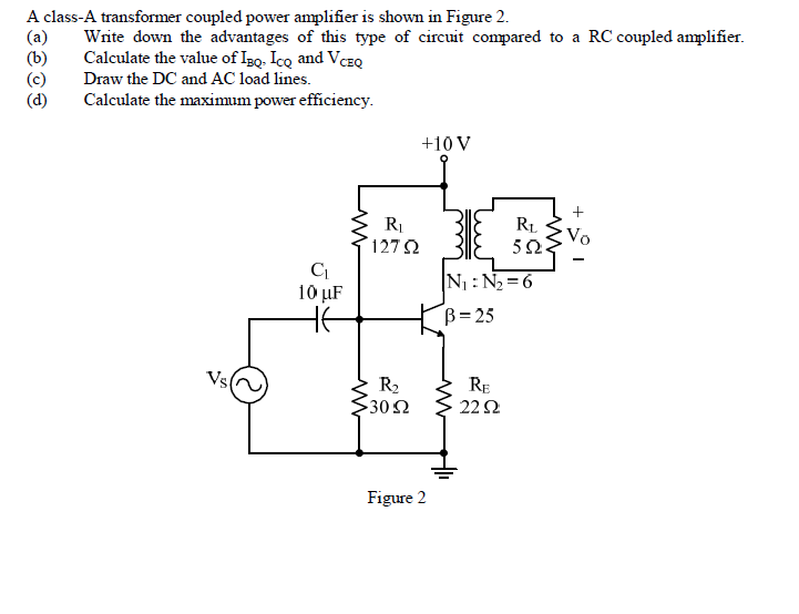 A classA transformer coupled power amplifier is