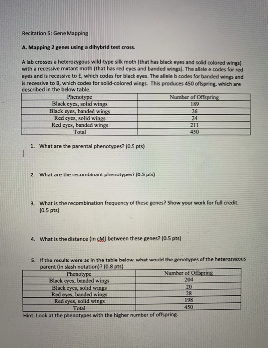 Solved Recitation 5: Gene Mapping A. Mapping 2 genes using a | Chegg.com