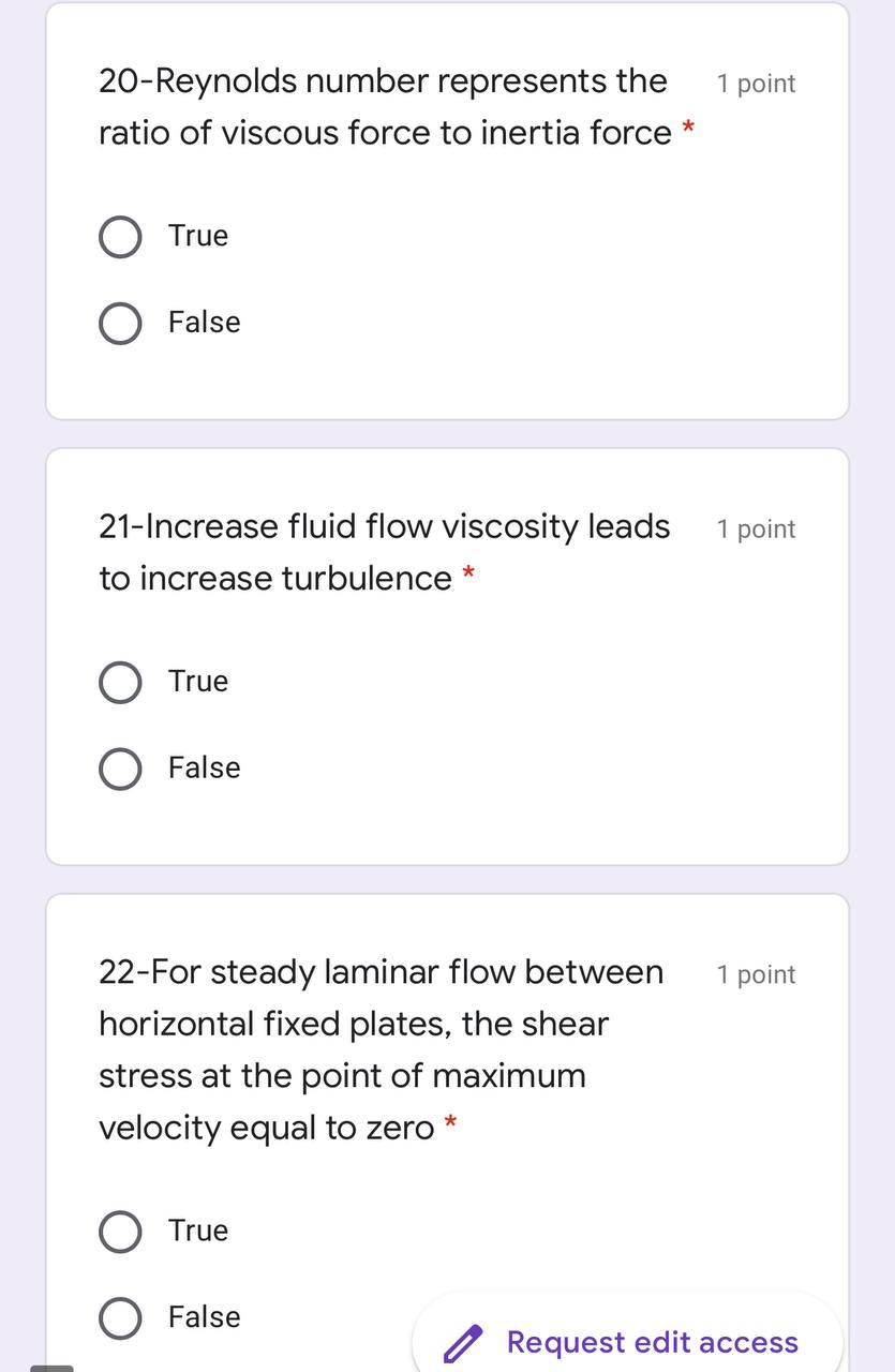 Solved 1 point 20-Reynolds number represents the ratio of | Chegg.com