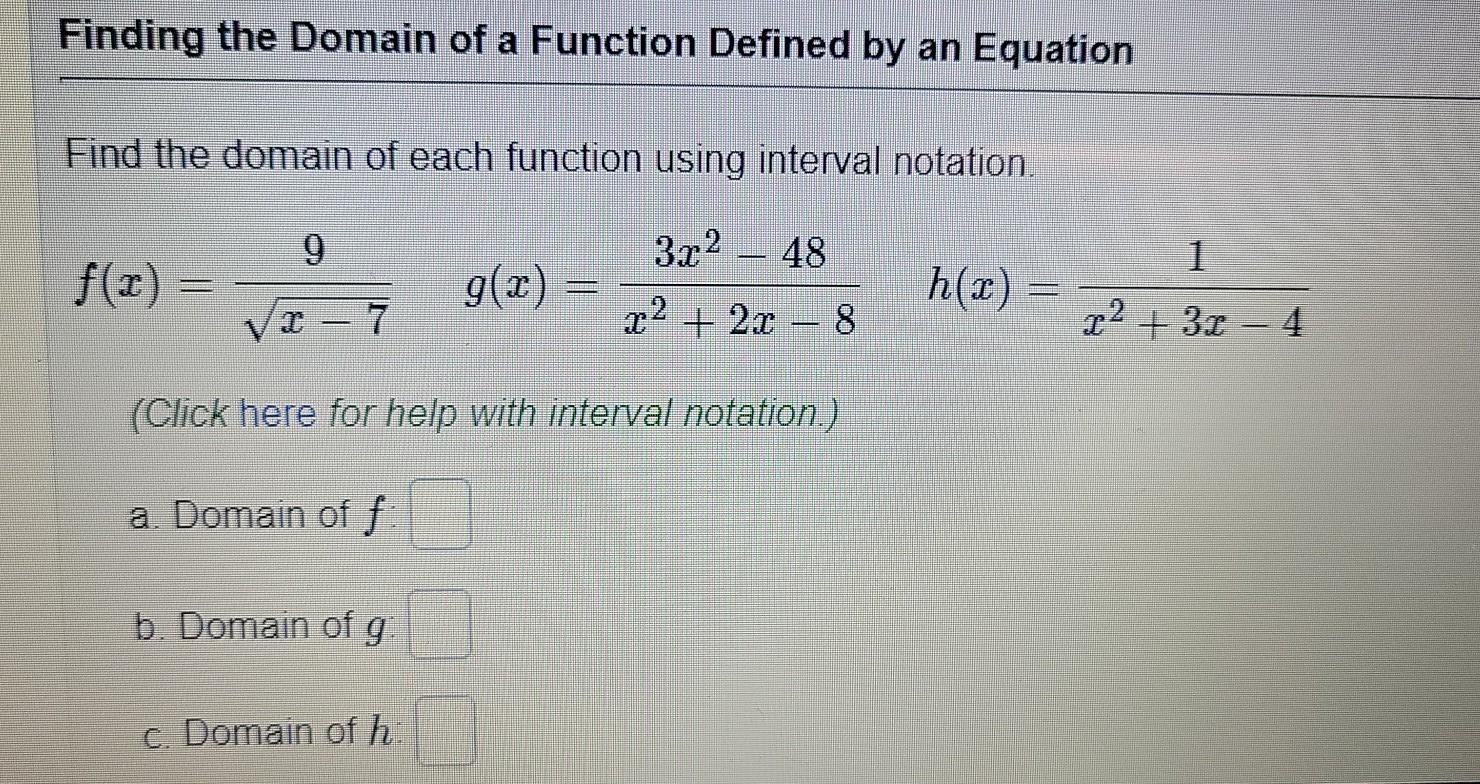 how to find the domain of a function given an equation