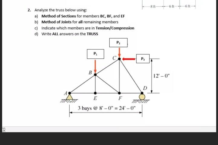 Solved 81 2. Analyze the truss below using: a) Method of | Chegg.com