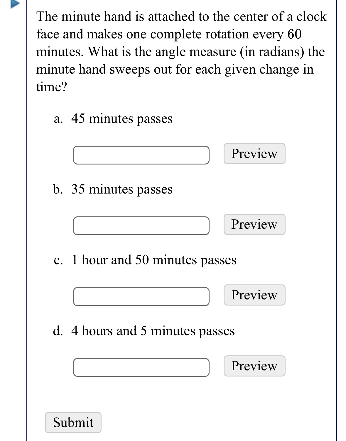 Solved The minute hand is attached to the center of a clock | Chegg.com