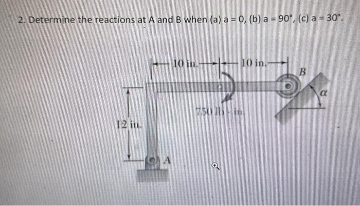 Solved 2. Determine the reactions at A and B when (a) a=0, | Chegg.com