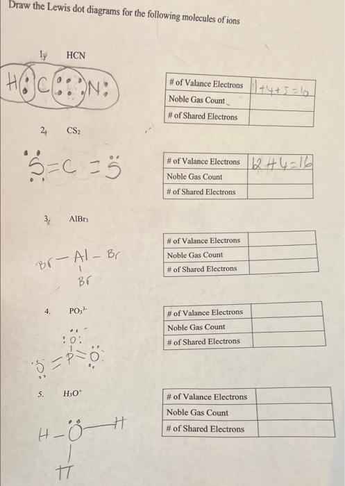 Draw the Lewis dot diagrams for the following molecules of ions
ly
HOCABONE
HCN
S=C = 5
CS?
3 AlBr
Br-Al-Br
Br
5.
:0:
8 = P²0