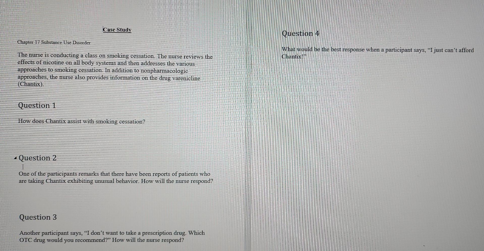 Solved Case Study Question 4 Chapter 17 Substance Use | Chegg.com