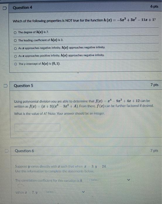 Solved Question 4 6 pts Which of the following properties is | Chegg.com