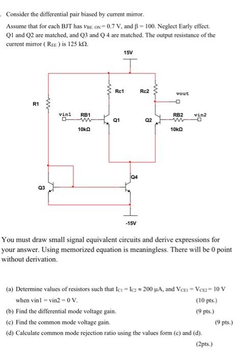 Solved Consider The Differential Pair Biased By Current | Chegg.com