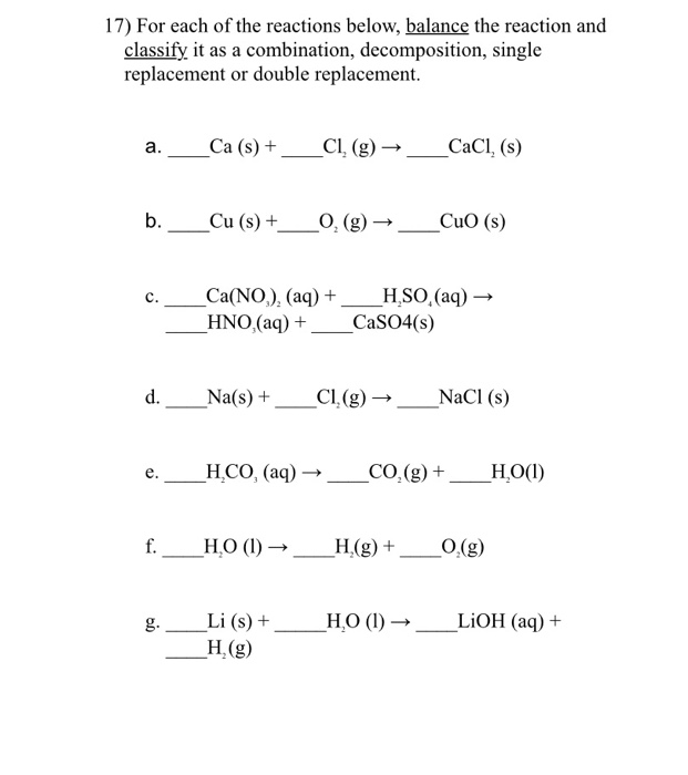 Solved 17) For each of the reactions below, balance the | Chegg.com