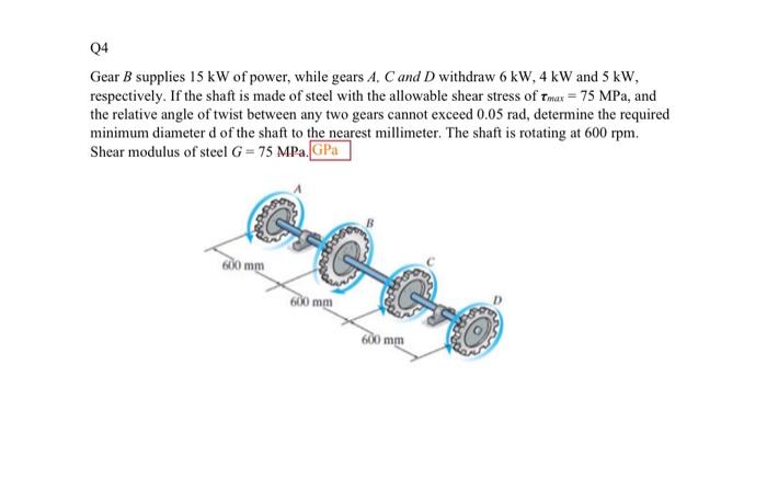 Solved Gear B Supplies 15 KW Of Power, While Gears A,C And D | Chegg.com