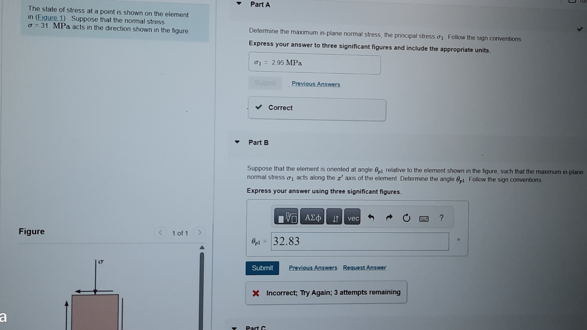Solved The state of stress at a point is shown on the | Chegg.com