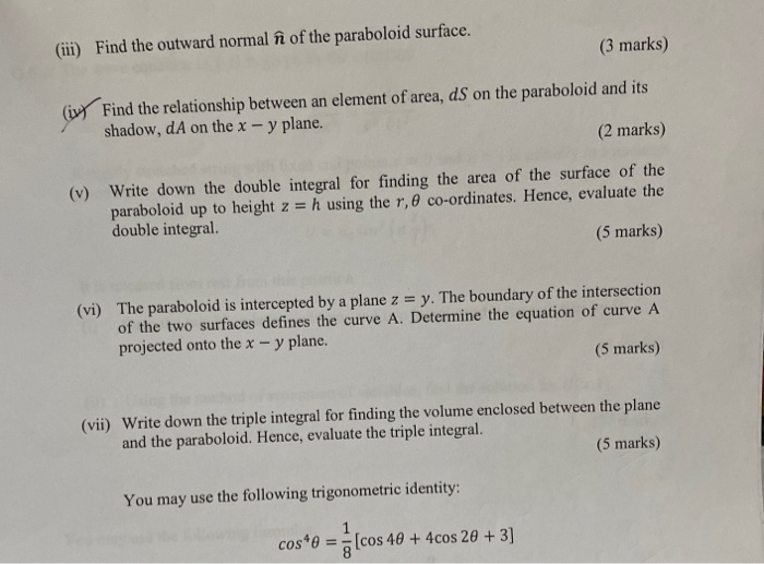 Solved Iii Find The Outward Normal N Of The Paraboloid Chegg Com