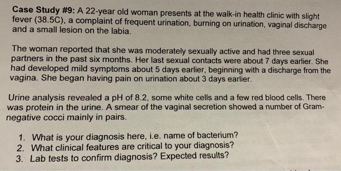 Solved Case Study #9: A 22-year old woman presents at the | Chegg.com