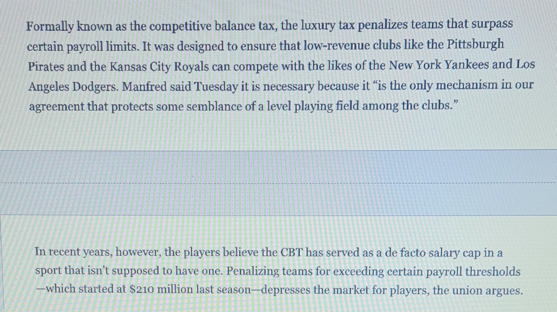 Baseball's Labor Problem Has a Familiar Culprit: Taxes - WSJ