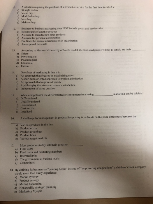 Solved 1 A Situation Requiring The Purchase Of A Product Or Chegg