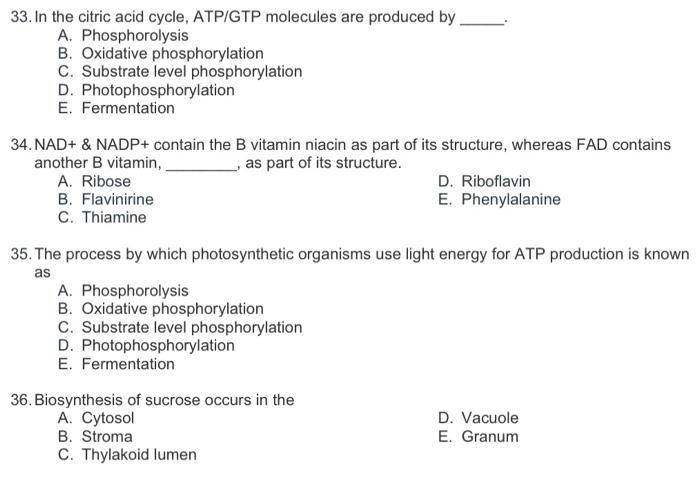 Solved 33. In the citric acid cycle, ATP/GTP molecules are | Chegg.com