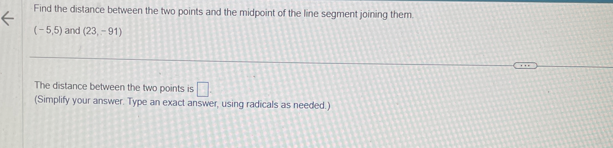 Solved Find the distance between the two points and the | Chegg.com