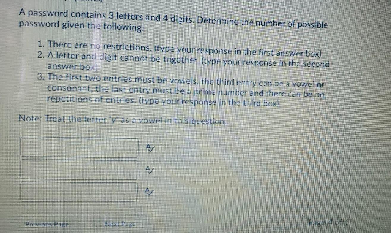 Solved A password contains 3 letters and 4 digits. Determine | Chegg.com