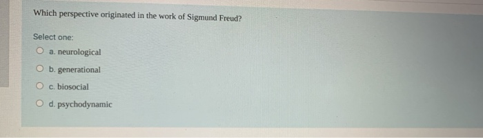 Solved Which perspective originated in the work of Sigmund | Chegg.com