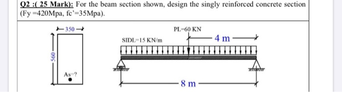 Solved 02 :( 25 Mark): For the beam section shown, design | Chegg.com