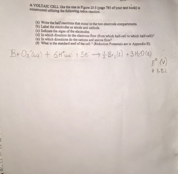 Solved A VOLTAIC CELL like the one in Figure 20.5 (page 785 | Chegg.com