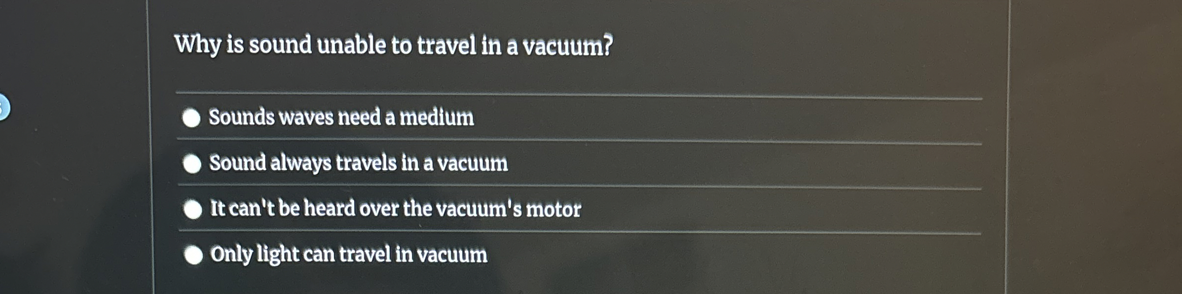 Solved Why is sound unable to travel in a vacuum?Sounds