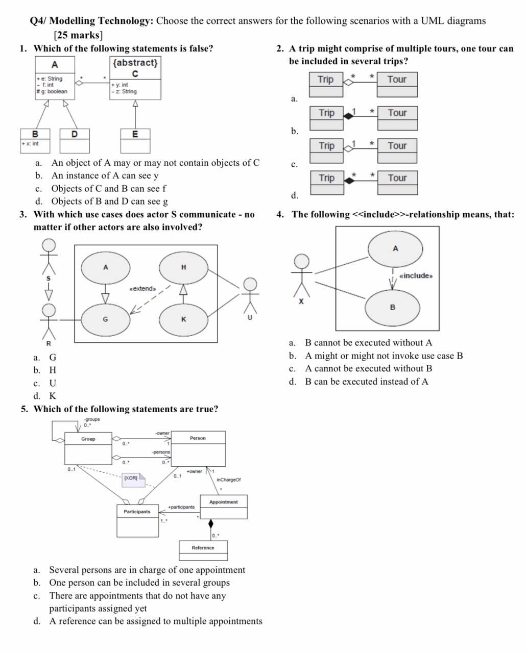 Solved Q4/ Modelling Technology: Choose the correct answers | Chegg.com