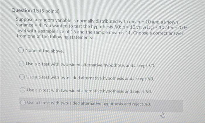Solved Question 15 (5 points) Suppose a random variable is | Chegg.com