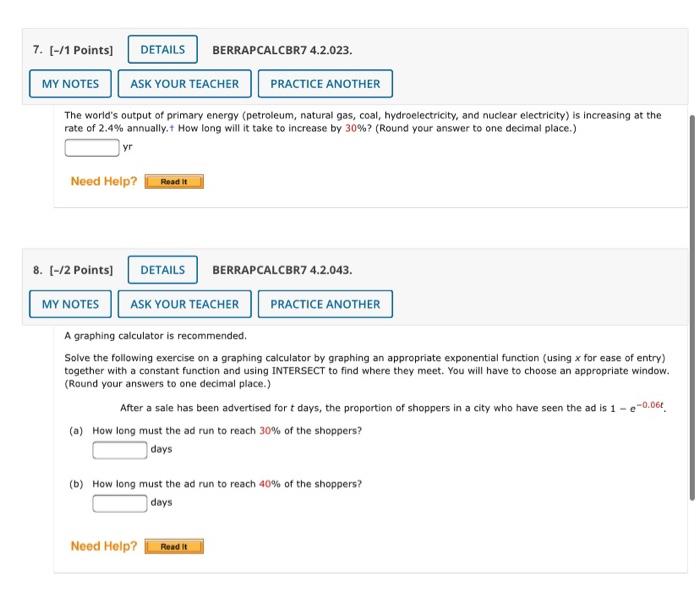 Solved 7. (-/1 Points] DETAILS BERRAPCALCBR7 4.2.023. MY | Chegg.com