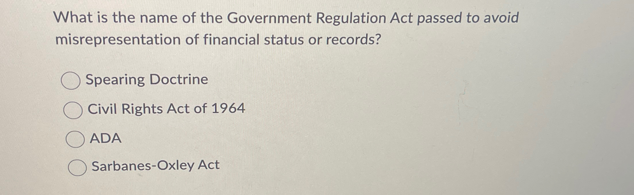 Solved What is the name of the Government Regulation Act | Chegg.com