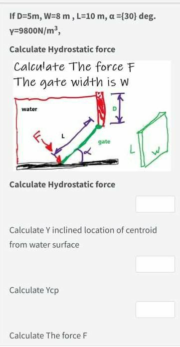Solved If D 5m W 8 M L 10 M A 30 Deg Y 9800n M3 C Chegg Com
