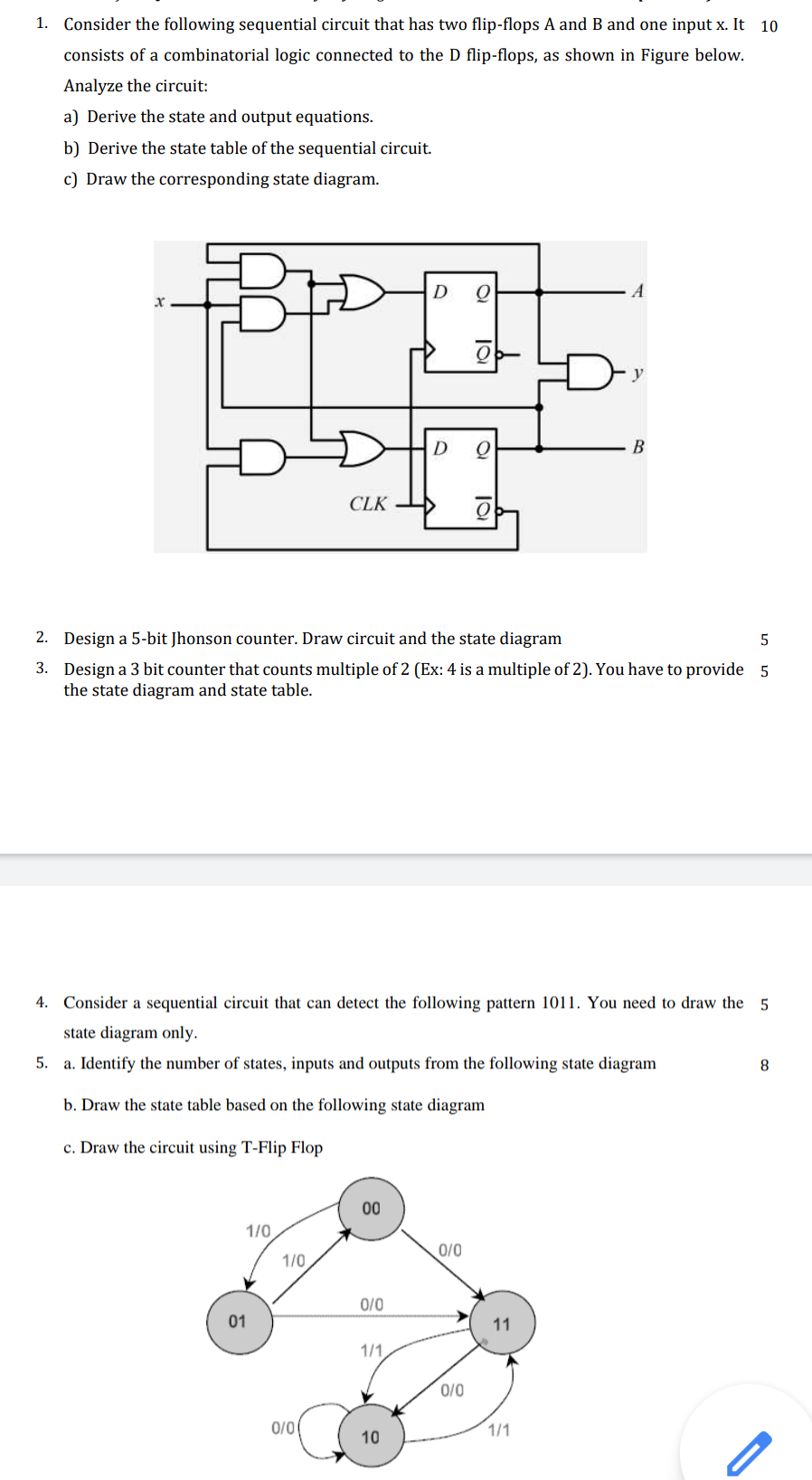 Solved 1. Consider the following sequential circuit that has | Chegg.com