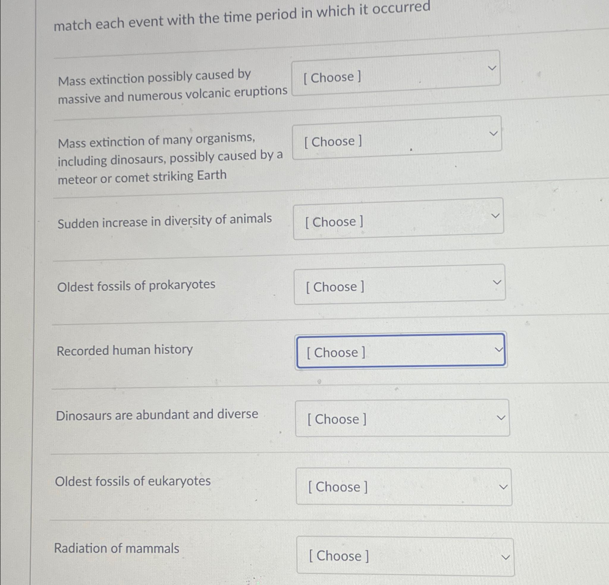 Solved match each event with the time period in which it | Chegg.com
