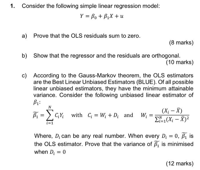 Solved Consider the following simple linear regression | Chegg.com