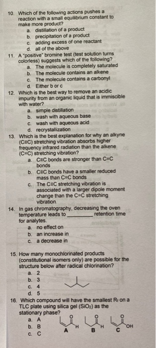 Solved 10. Which of the following actions pushes a reaction | Chegg.com