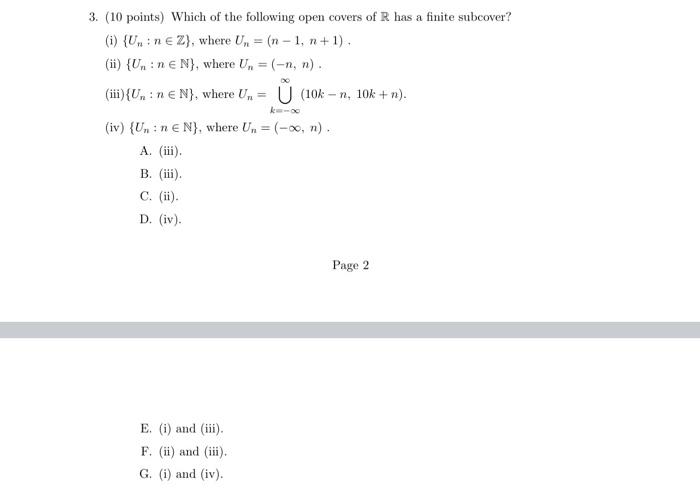 Solved 3 10 Points Which Of The Following Open Covers Chegg Com