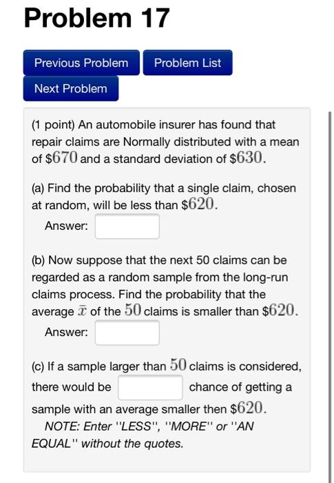 Solved Problem 17 Problem List Previous Problem Next Problem | Chegg.com