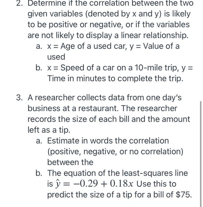 Solved 2. Determine If The Correlation Between The Two Given | Chegg.com