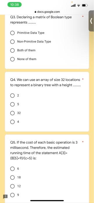 Solved 10:38 docs.google.com Q3. Declaring a matrix of | Chegg.com