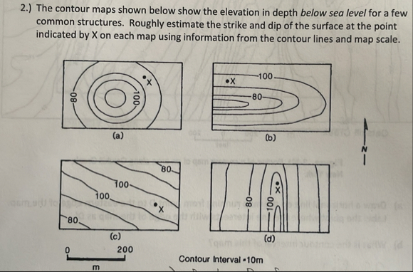 Solved 2.) ﻿The contour maps shown below show the elevation | Chegg.com