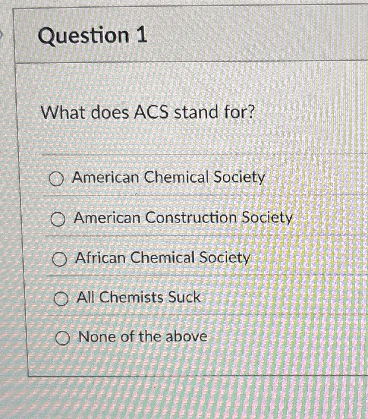 Solved Question 1What does ACS stand for?American Chemical