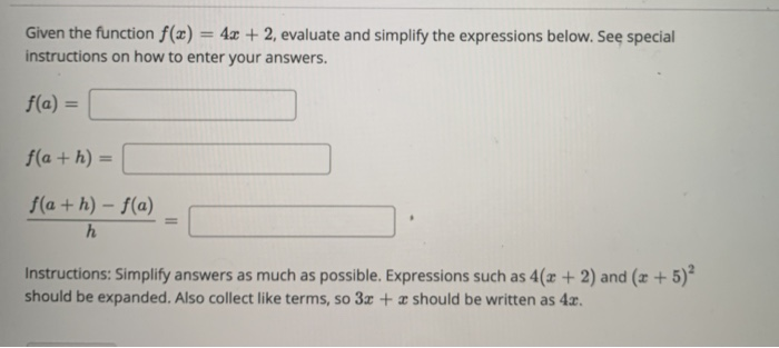 Solved Given the function f(x) = 4x + 2, evaluate and | Chegg.com