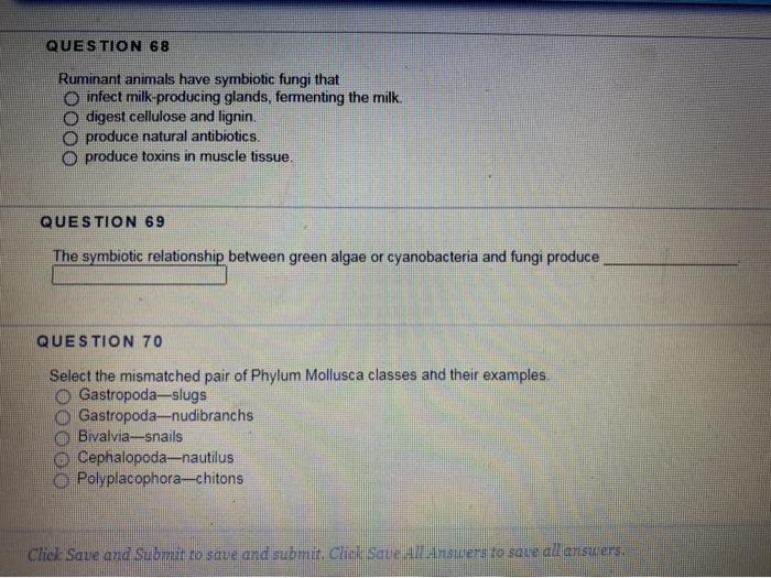 Solved QUESTION 68 Ruminant animals have symbiotic fungi