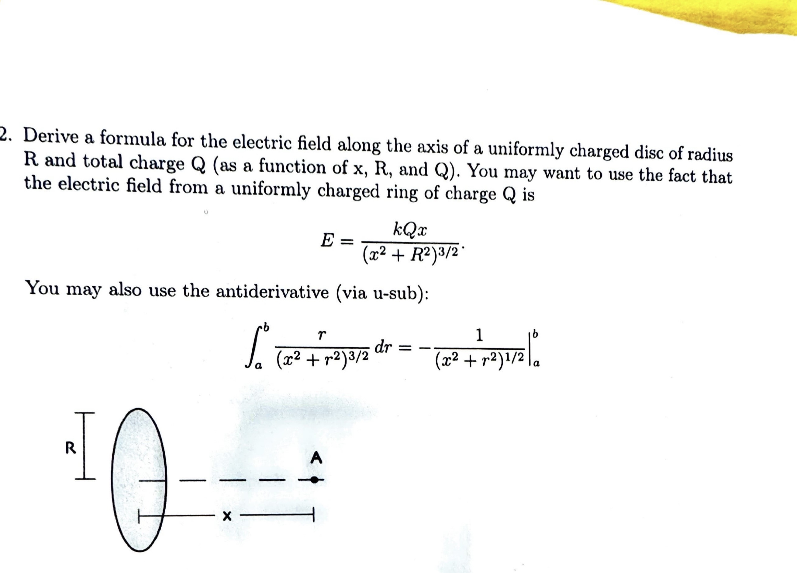 Solved Derive a formula for the electric field along the | Chegg.com