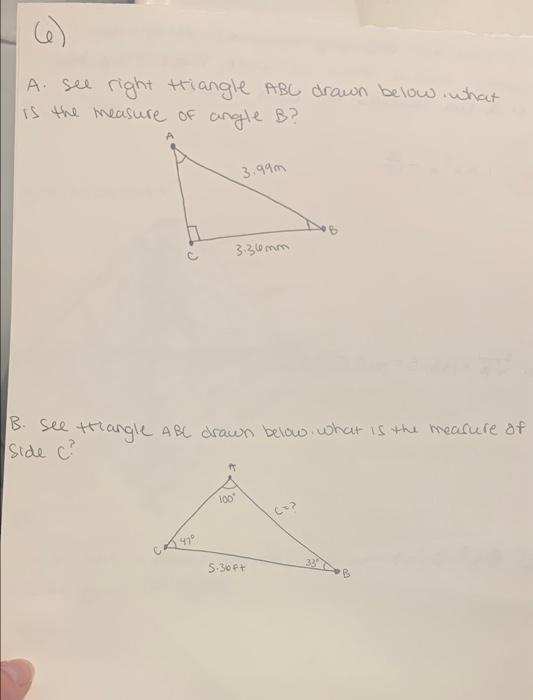 Solved A see right triangle ABC drawn below what is the | Chegg.com