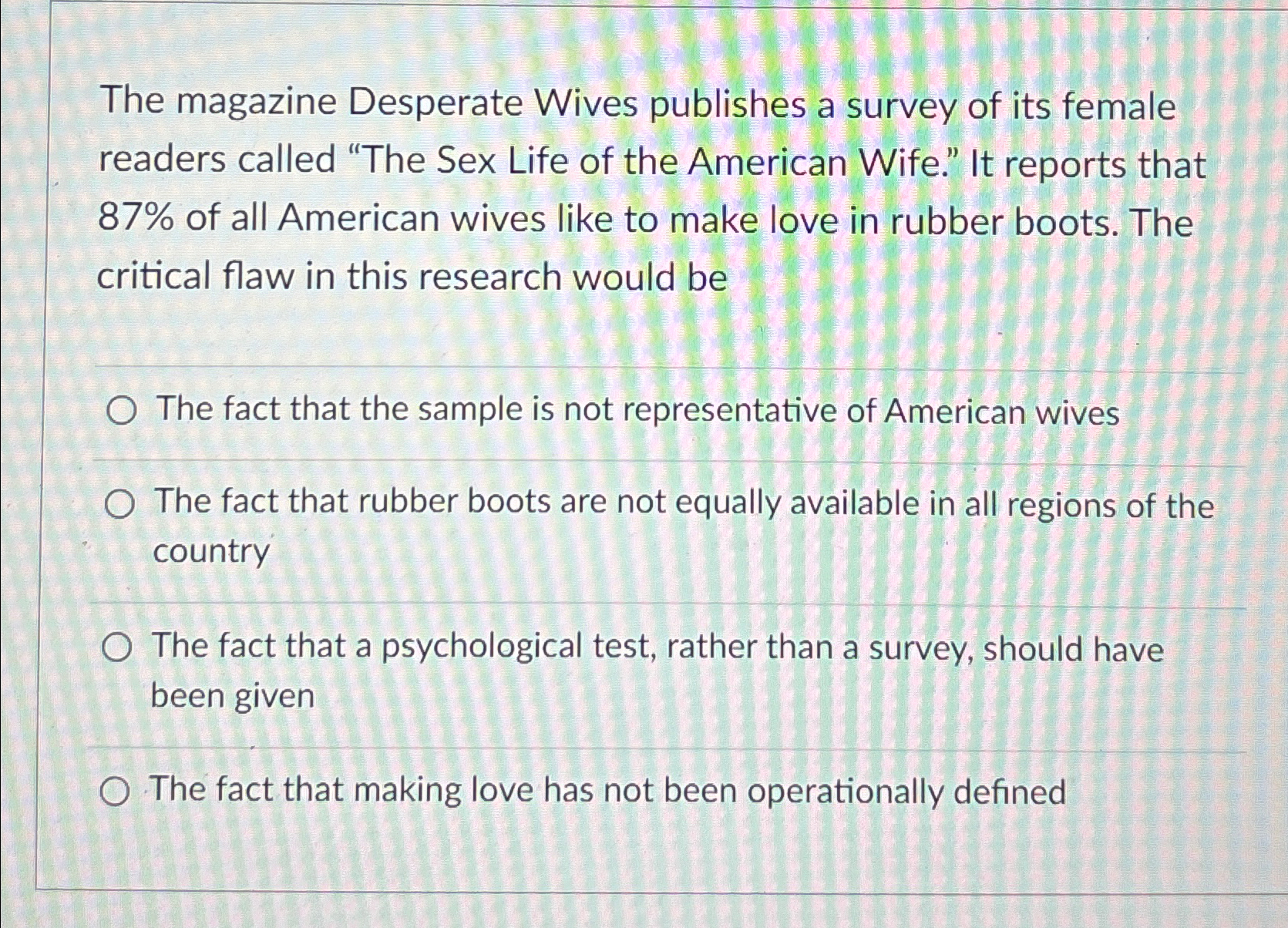 Solved The magazine Desperate Wives publishes a survey of | Chegg.com