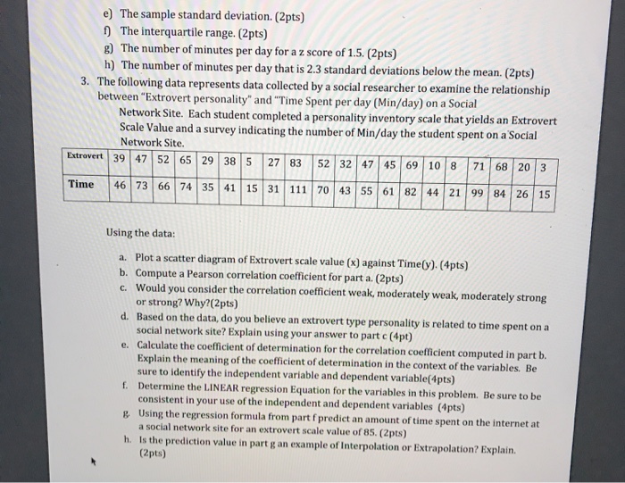 Solved 2. A sample of the number of minutes spent on | Chegg.com
