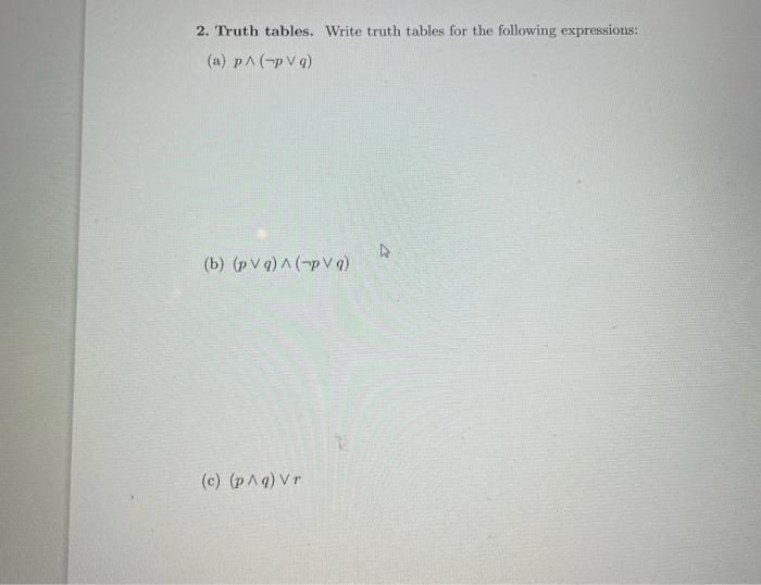 Solved 2. Truth tables. Write truth tables for the following | Chegg.com