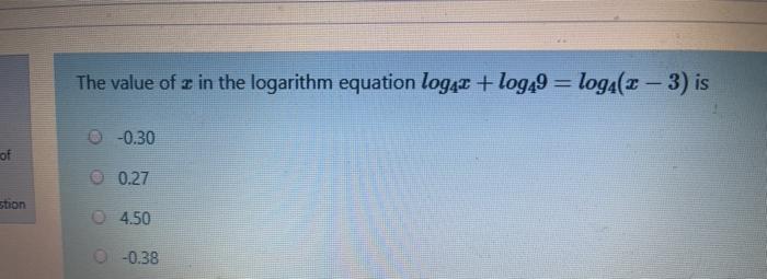 Solved The value of z in the logarithm equation log42 + | Chegg.com
