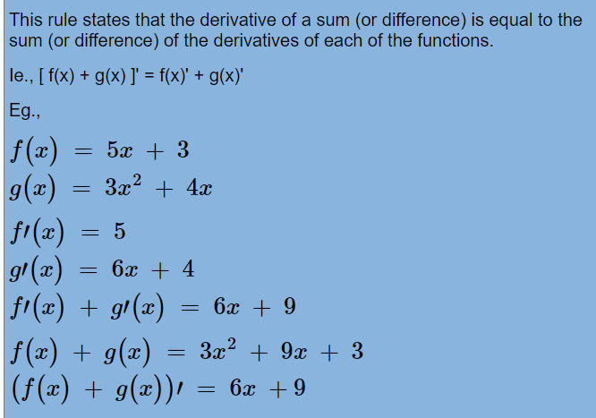 Solved This rule states that the derivative of a sum (or | Chegg.com