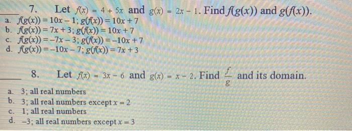 Solved 7 Let F X 4 5x And G X 2x 1 Find F G X Chegg Com